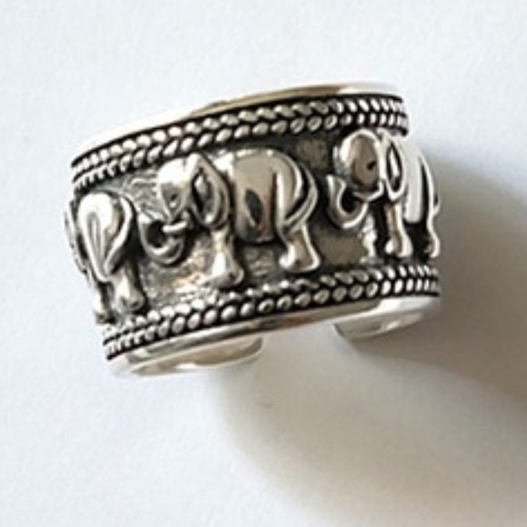 Silver Elephant Ring 925 Stamped Adjustable Wide - Picture 5 of 5
